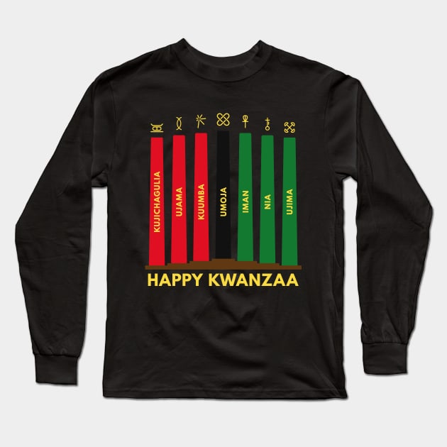 Happy Kwanzaa 7 Principles Kinara Long Sleeve T-Shirt by Krishnansh W.